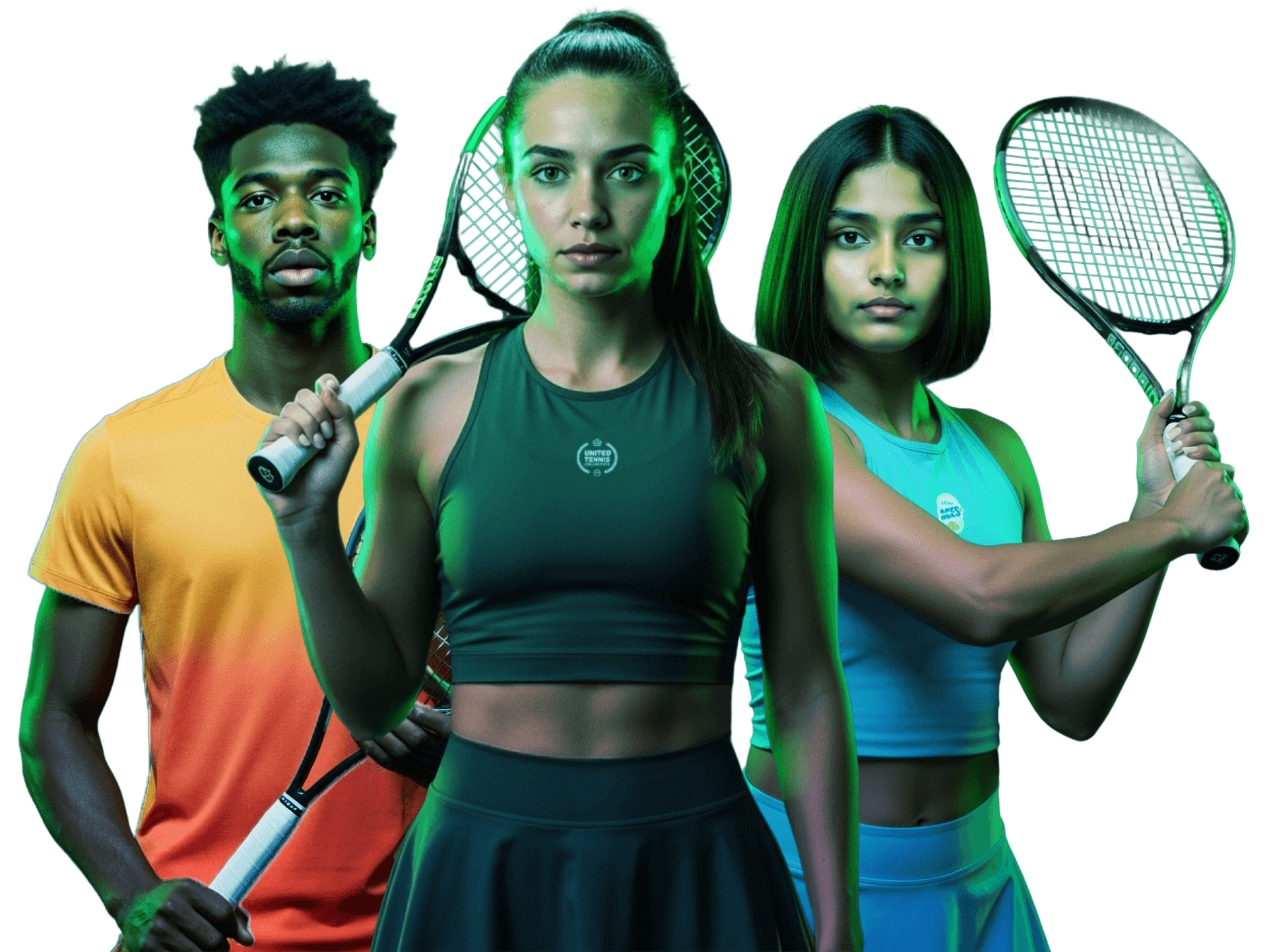 Tennis players with rackets
